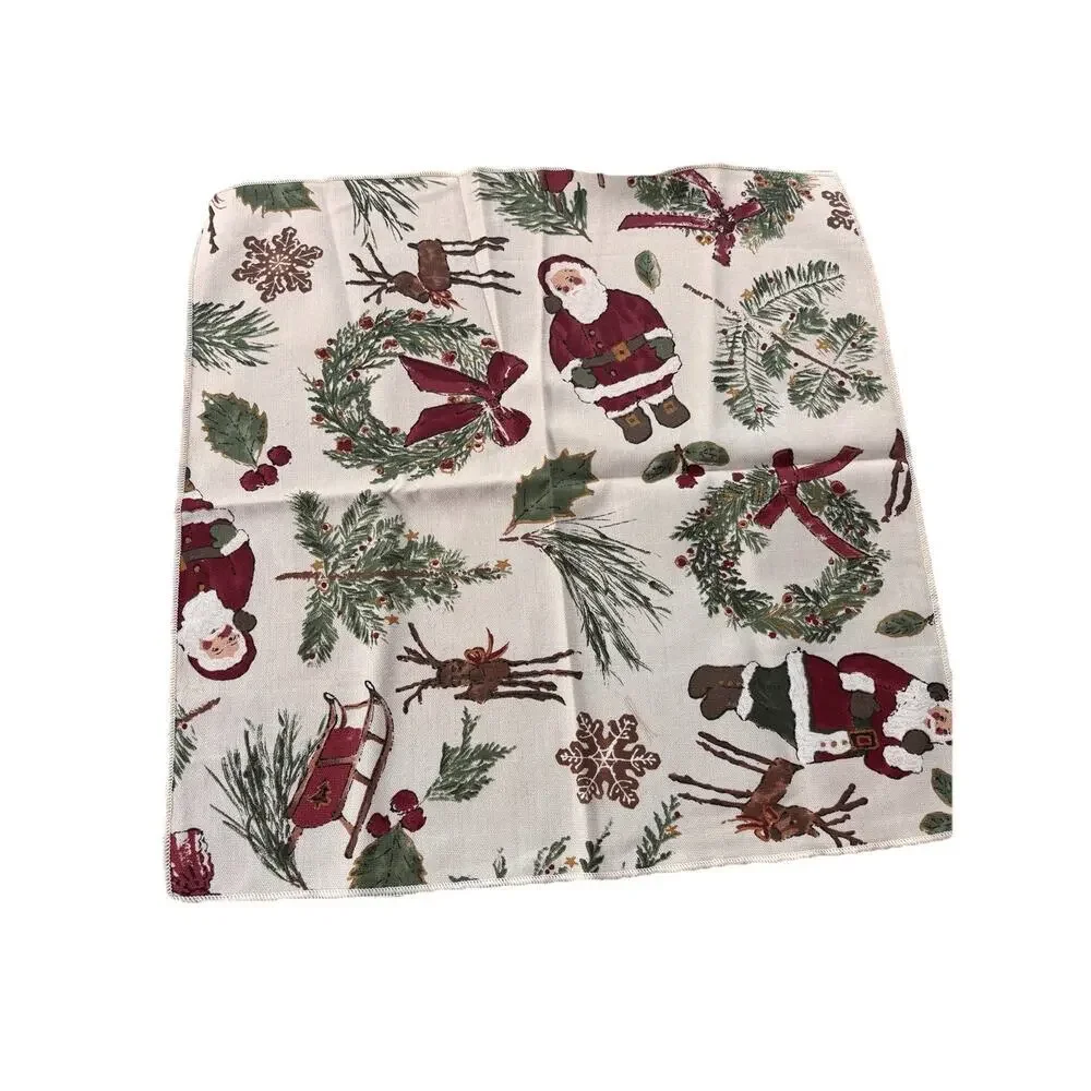 Christmas Santa Claus Round Tablecloth Cabin Rustic Reindeer & 8 Napkins